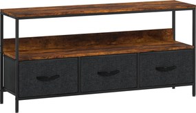 HOMCOM Móvel Tv Móvel para Televisão Até 55" com 3 Gavetas e Pés em Aço 120x29x56 cm Castanho Rústico e Preto | Aosom Portugal