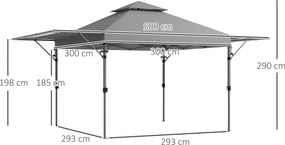 Tenda pop-up dobrável para jardim, 5 x 3 m, em tecido Oxford com 2 paredes ajustáveis, incluindo saco de transporte com Rodas cinzento
