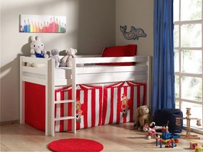 Conjunto Cama alta de Criança PINO 90 x 200 cm + estrado + escada + cortina Circo Branca