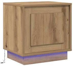 Criado-mudo com Luzes de LED Carvalho Artesanal 44x34,5x45 cm