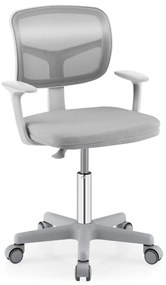 Cadeira Secretária para Crianças Ergonómica com Rodas Cadeira Giratória Altura Ajustável Apoio Lombar Cinza