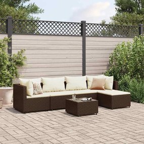 vidaXL 6 pcs conj. lounge jardim c/ almofadões 6 pcs vime PE castanho