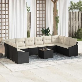 vidaXL Conjunto de Sofá para Jardim de 10 Peças com Almofadas de Rattan Poliéster Castanho