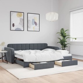vidaXL Sofá-cama c/ gavetão e gavetas 90x200 cm veludo cinzento-escuro