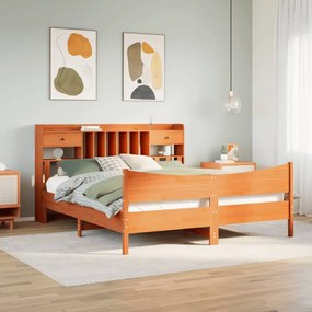 Cama sem colchão 200x200 cm pinho maciço castanho-mel
