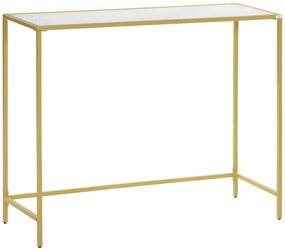 HOMCOM Mesa Consola Mesa de Entrada com Vidro e Estrutura de Aço para Corredor Sala de Estar Estilo Moderno com Anti-Rolamento Carga Máxima 25kg 100,5x35x80cm Branco e Dourado