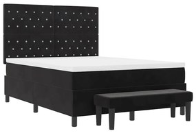 Cama Box Spring com Colchão e Banco Preto 160x200 cm Veludo