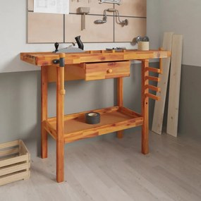 vidaXL Bancada de trabalho c/ gaveta/tornos 124x52x83 cm acácia maciça