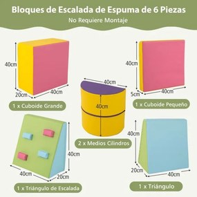 Conjunto de 6 blocos de espuma para crianças com velcro, escalada suave e leve para interior, para bebés escalarem e treparem Multicolor