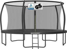 Trampolim de 427 cm de diâmetro com rede de segurança e varas curvas, preto