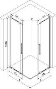 Mexen Velar L Duo cabine de duche deslizante 100 x 90 cm, transparente, preta - 871-100-090-02-03-70