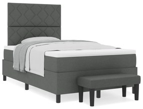 Cama Box Spring com Colchão e Banco Cinza Escuro 120x190 cm Tecido