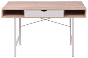 Mesa com 1 gaveta, cor carvalho e branco