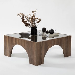 Mesa de Café Seine - Transparente e Nogueira - 80x35x80 cm