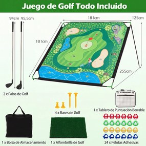 Conjunto de Golfe Infantil, 255 x 181 x 125 cm, 7 Níveis de Inclinação Ajustáveis, Multicolor