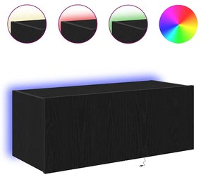 Estante de TV vidaXL com Luzes LED Preto Carvalho 80x35x31 cm