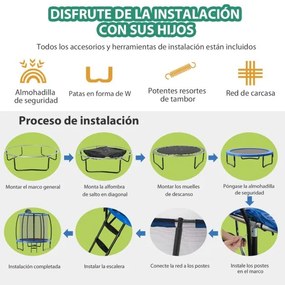 Trampolim ao ar livre 245 cm com cesto de basquetebol, almofada de segurança e escada para crianças e adultos azul e preto