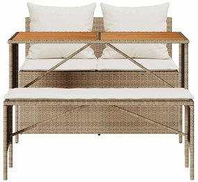 3 pcs conjunto de jantar p/ jardim com almofadões vime PE bege