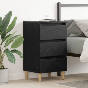 Mesa de Cabeceira vidaXL com Pé de Madeira Carvalho Preto 40x35x69 cm