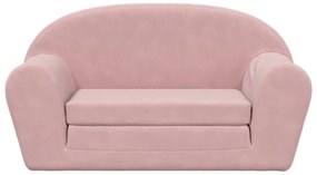 Sofá-cama infantil de 2 lugares pelúcia macia rosa