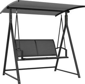 Baloiço de Jardim de 2 Lugares com Toldo Ajustável 90° Proteção UV 30+ e Estrutura Triangular 160x112x162 cm Cinzento Escuro