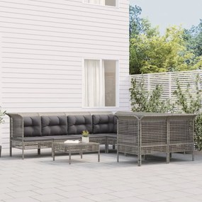 8 pcs conjunto lounge de jardim c/ almofadões vime PE cinzento