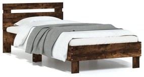 vidaXL Estrutura cama c/ cabeceira/luzes LED 75x190 cm carvalho fumado