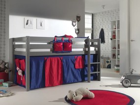 Cama alta de Criança PINO 90 x 200 cm + estrado + escada + cortina Domino Cinzenta