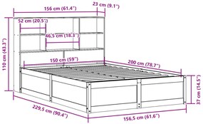 Cama sem colchão 150x200 cm madeira de pinho maciça branco
