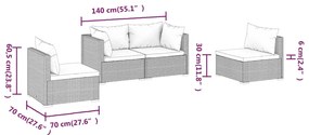 4 pcs conjunto lounge jardim c/ almofadões vime PE castanho