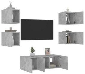 vidaXL 6 pcs móveis parede p/ TV c/ LEDs deriv. madeira cinza cimento