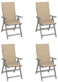 vidaXL Cadeiras jardim reclináveis c/ almofadões 4 pcs acácia maciça