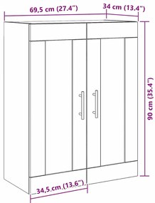 Armário de Parede vidaXL com Portas de Vidro Carvalho Artesão 69,5x34x