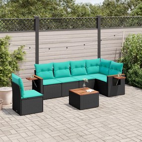 7 pcs conjunto de sofás p/ jardim c/ almofadões vime PE preto