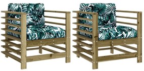 Cadeiras de jardim c/ almofadões 2 pcs pinho impregnado