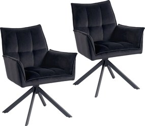 Conjunto de 2 Cadeiras de Refeição Giratórias 360° (MESA NÃO INCLUÍDA) Estofado Estofamento em Veludo Pés em Aço 63x64x85 cm Preto