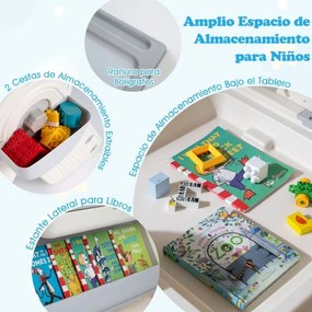 Conjunto de mesa e cadeira para crianças 6 em 1 Multi-atividade Cavalete dobrável para crianças com superfície reversível e ranhura Cinzento