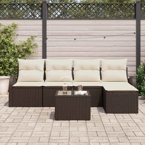 Conjunto de Sofás de Jardim de 5 Peças com Almofadas Cinza Vime de Pol