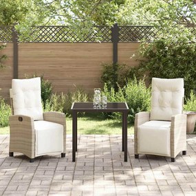 Conjunto de Jantar de Jardim 3 Peças Beige de Rattan de Polietileno