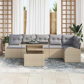 Conjunto de Sofá de Jardim vidaXL com Almofadas Bege Poliratan de 7 Pe