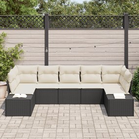 Conjunto de Sofá de Jardim de 7 Peças com Almofadas em Rattan Preto