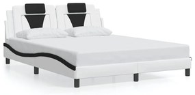 Estrutura cama c/ luzes LED 160x200cm couro artif. branco/preto