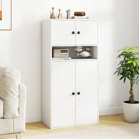 Estante com 4 portas de armazenamento moderno 54 x 30 x 111 cm de 4 níveis com prateleiras ajustáveis branco