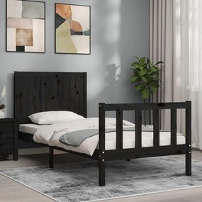 vidaXL Estrutura de cama com cabeceira 90x200 cm madeira maciça preto