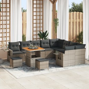 Conjunto Sofá Jardim vidaXL 12 Peças Almofadas Cinza Rattan Polímero A