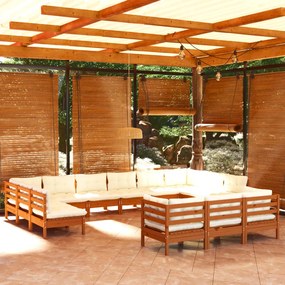 13pcs conj lounge jardim + almofadões pinho maciço castanho-mel