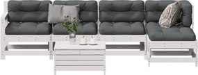 vidaXL 6 pcs conjunto lounge jardim c/ almofadões pinho maciço branco