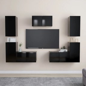 vidaXL 7 pcs conjunto de móveis de TV derivados de madeira preto