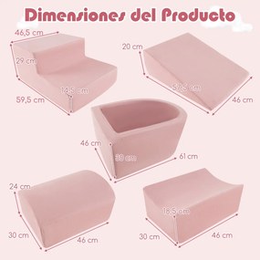 Conjunto de 5 peças para escalada e rampa para crianças Blocos de construção em esponja com piscina de bolas Cobertura lavável Criativa Rosa