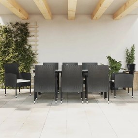 vidaXL 9 pcs conjunto de jantar para jardim vime PE e aço preto